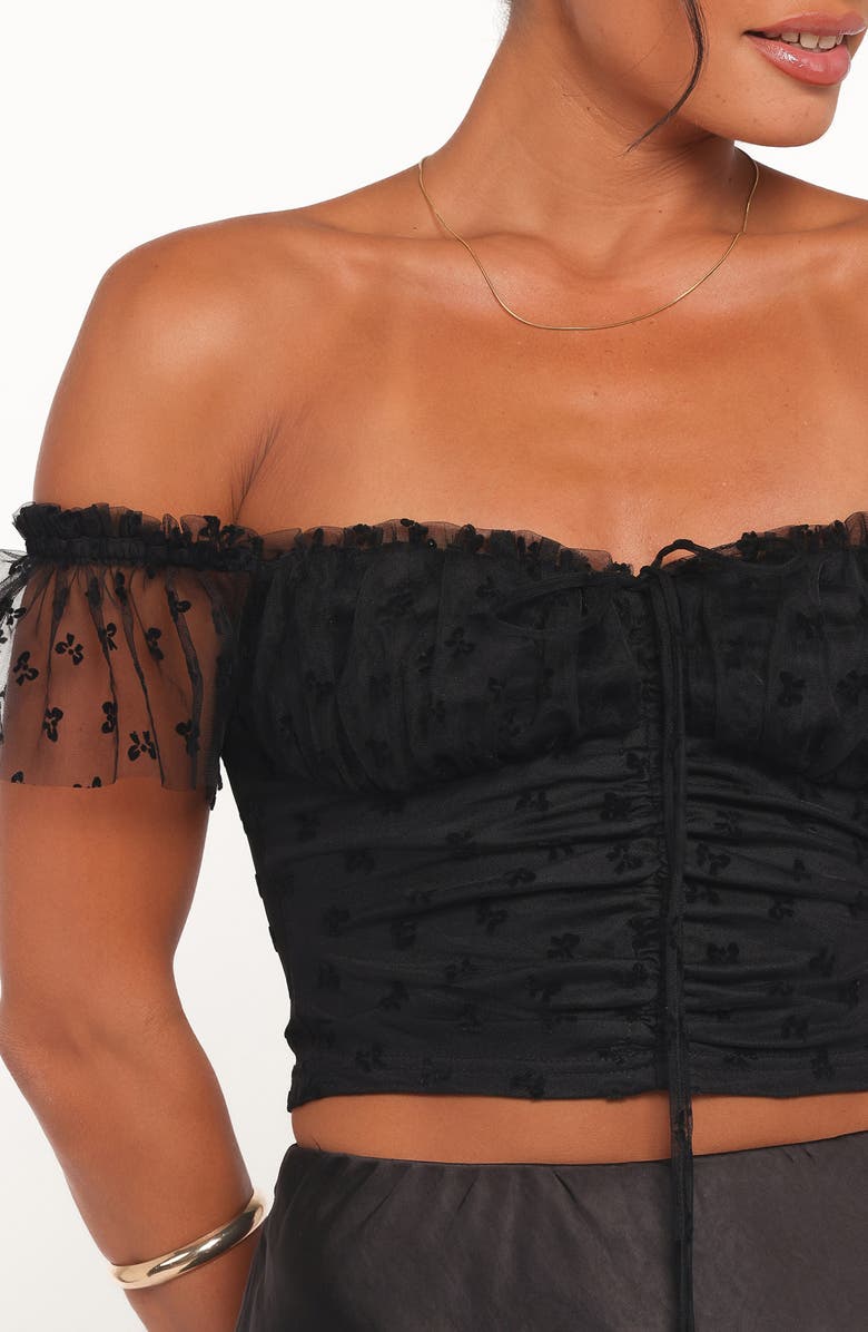 Petal & Pup Aster Off the Shoulder Mesh Crop Top, Alternate, color, Black