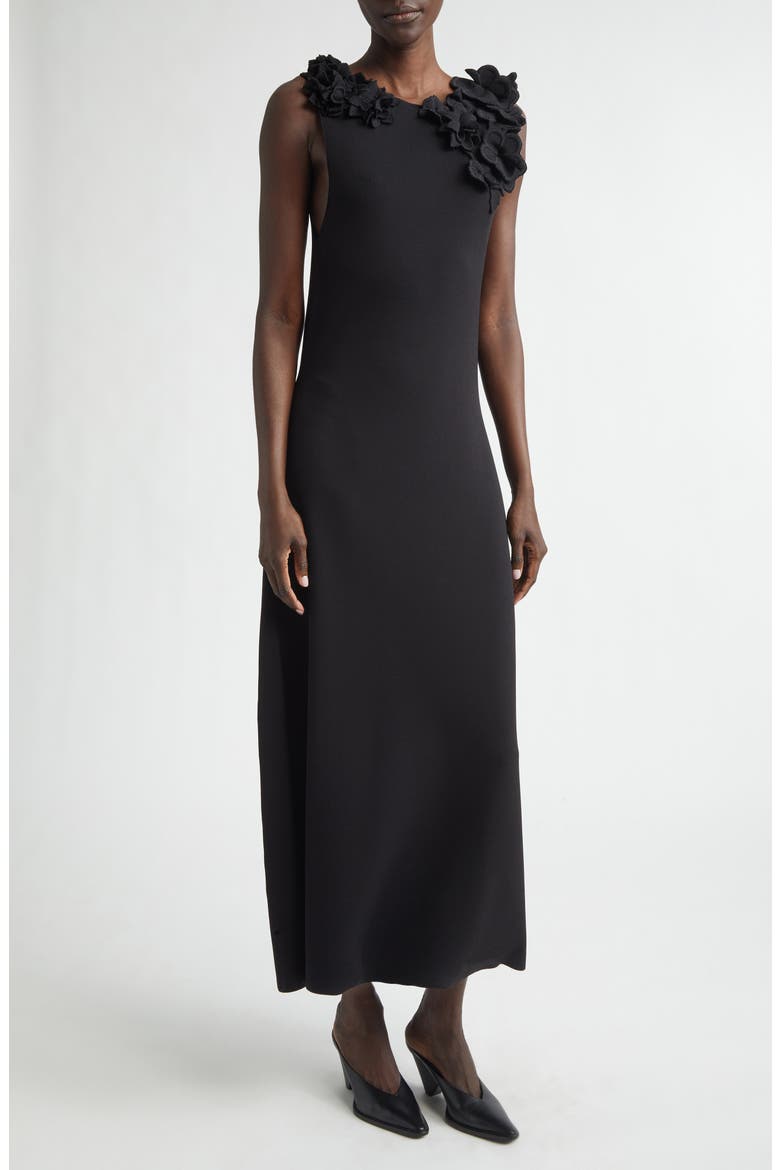 Woolfe Floral Appliqué Sleeveless Sweater Dress, Main, color, 000001 BLACK