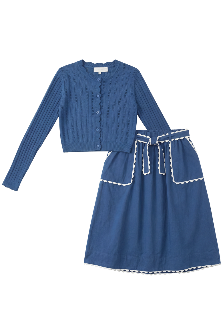 Contrast Trim Cardigan and Skirt Set, Main, color, River