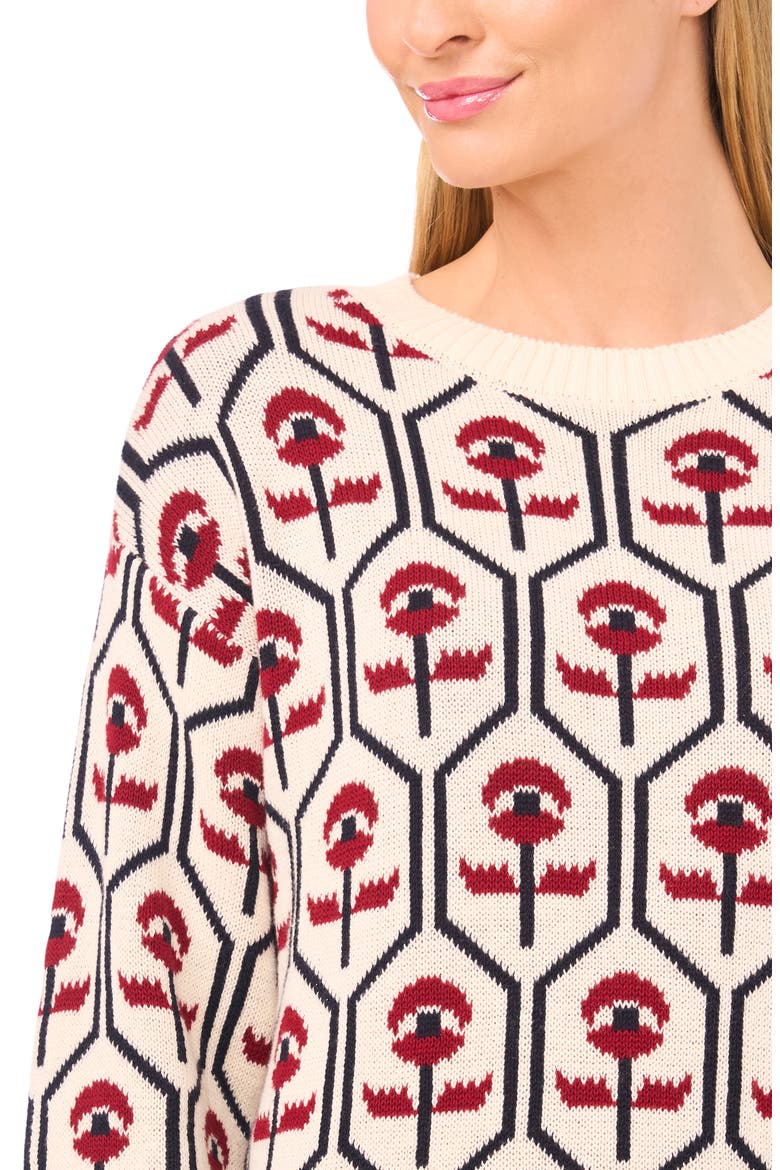 Floral Jacquard Mock Neck Sweater, Alternate, color, BUTTERCREAM