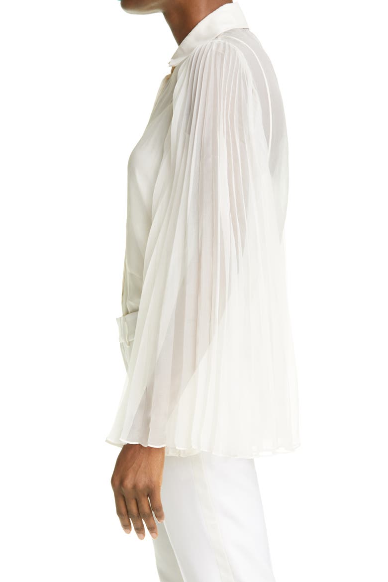 Pleated Sleeve Silk Blend Organdy Blouse, Alternate, color, 9303 ALMOND FLOWER
