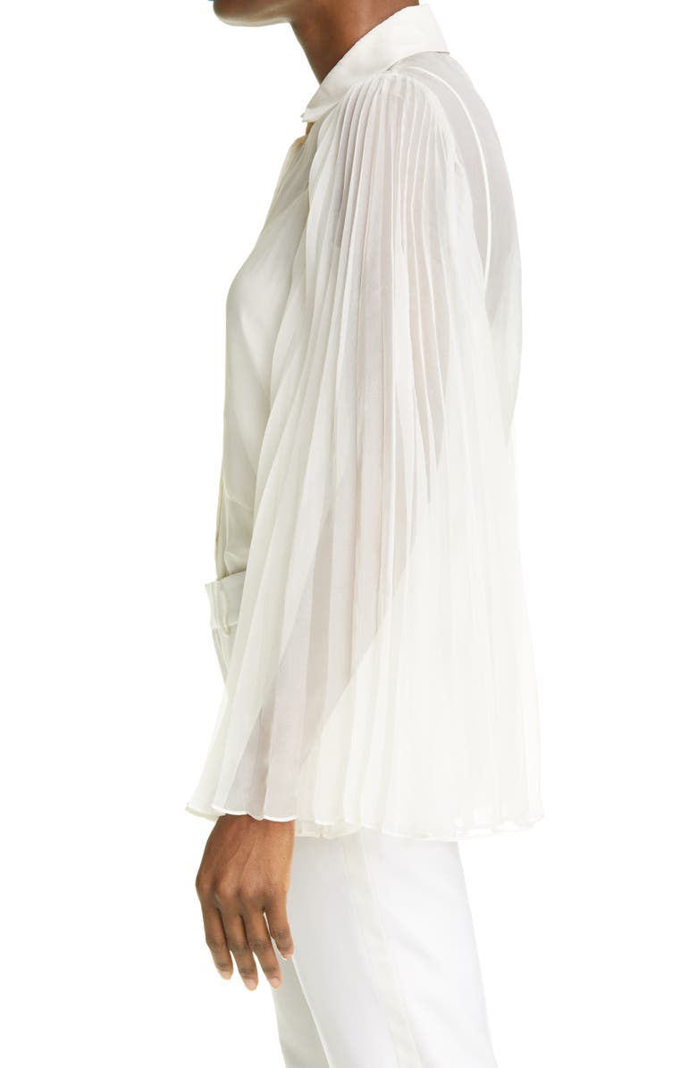 Gucci Pleated Sleeve Silk Blend Organdy Blouse, Alternate, color,