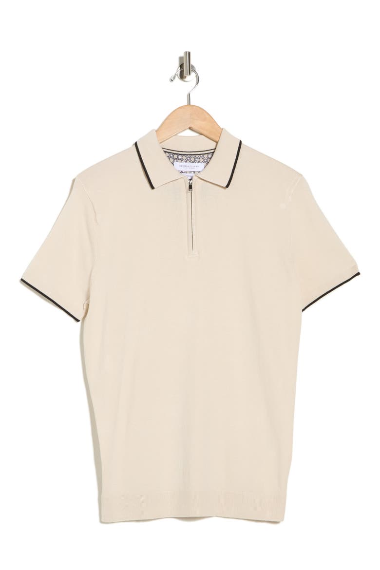 Tipped Quarter Zip Polo Sweater, Alternate, color, BEACH SAND