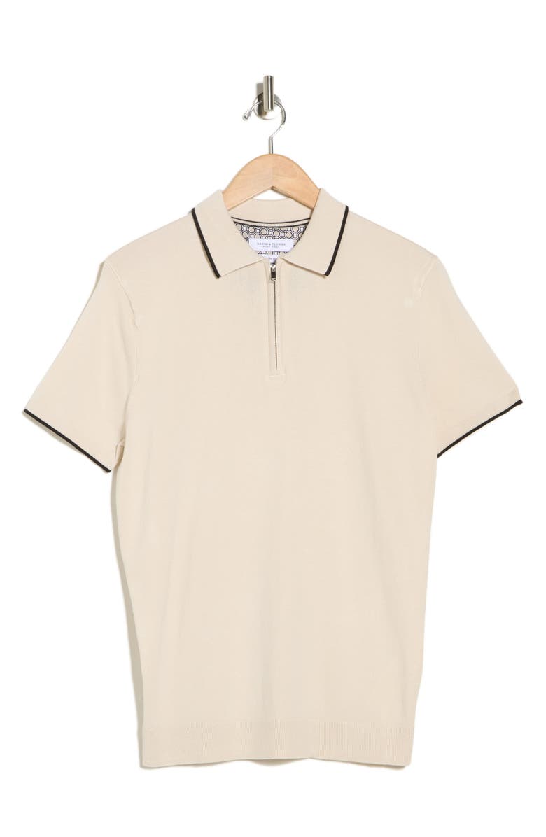 DENIM AND FLOWER Tipped Quarter Zip Polo Sweater, Main, color, Beach Sand