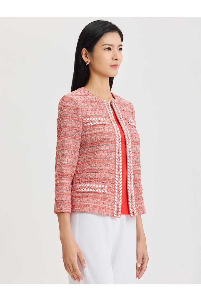Heritage Whipstitch Trim Knit Jacket, Alternate, color, Cherry/Biscotti/Black/Ivory
