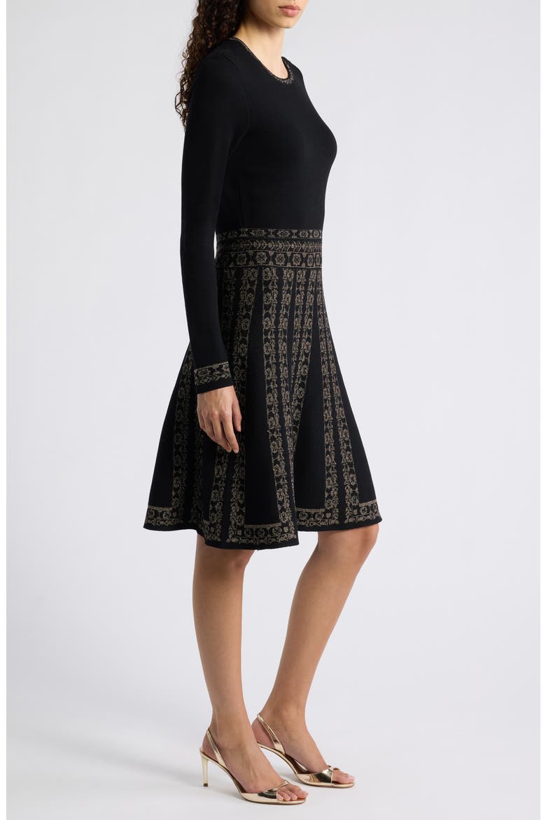 Metallic Jacquard Long Sleeve Dress, Alternate, color, BLK GOLD