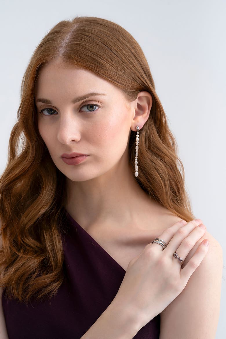 Dew Pearl Strand Earrings, Alternate, color, Silver