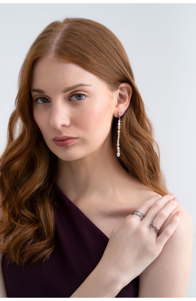 Zynnia Collective Dew Pearl Strand Earrings, Alternate, color, Silver