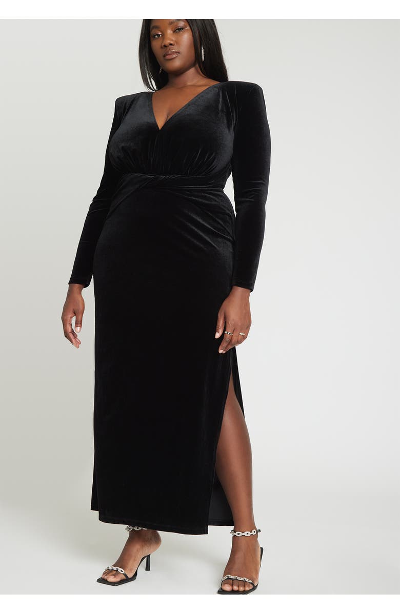 ELOQUII Velvet Tie Waist Gown, Alternate, color, 