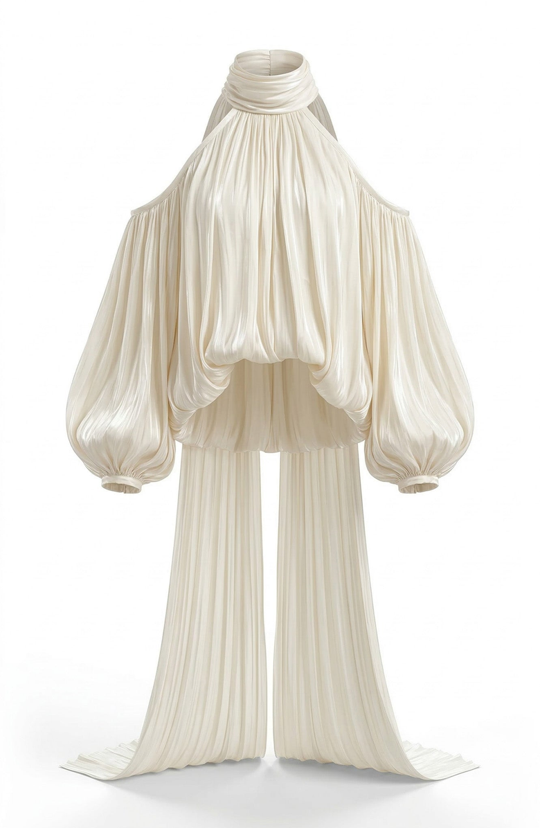 Modenaire High Neck Cold Shoulder Satin Blouse, Alternate, color, Ivory