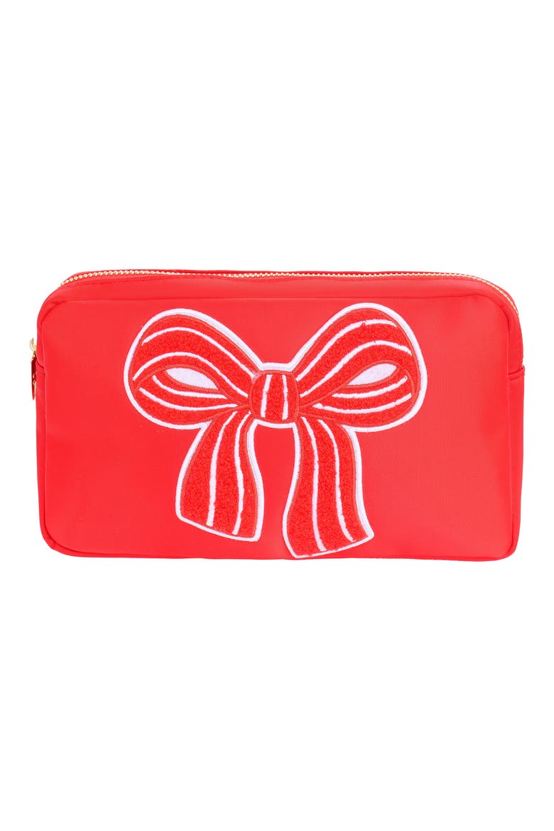 Medium Bow Cosmetics Bag, Main, color, RED/RED STRIPE