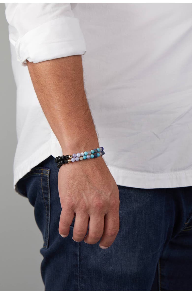 The Healer’s Collection Men's N16 Protection & Inner Strength Set of 2 Healer's Bracelets, Alternate, color, Black