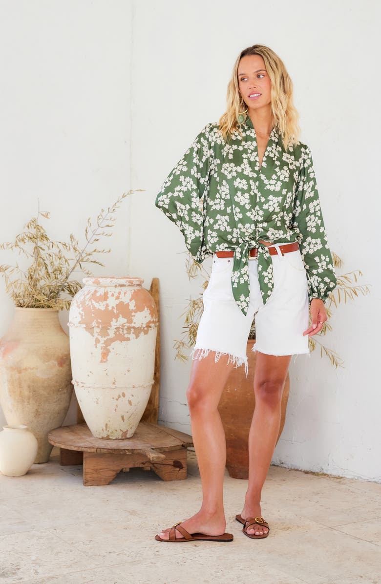 FIFTEEN TWENTY Scarlet Floral Tie Front Top, Alternate, color, Green Print