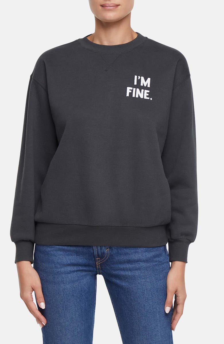 Wildfox I'm Fine Charlie Embroidered Sweatshirt, Main, color, Pirate Black