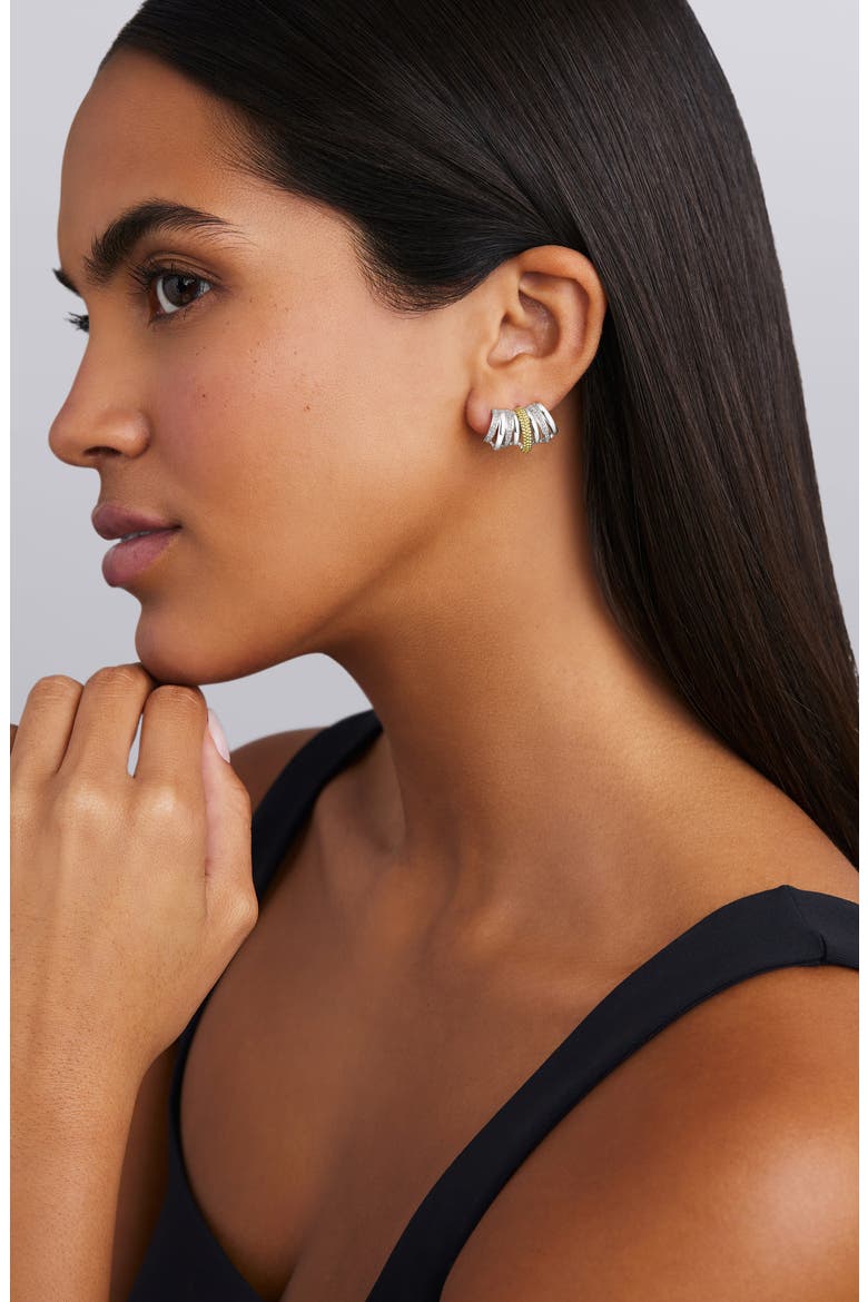 Caviar Lux 2-Tone Diamond Crawler Huggie Earrings, Alternate, color, STERLING SILVER