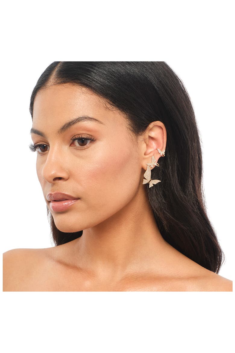 14K Gold Double Butterfly Ear Cuff, Alternate, color, YELLOW GOLD