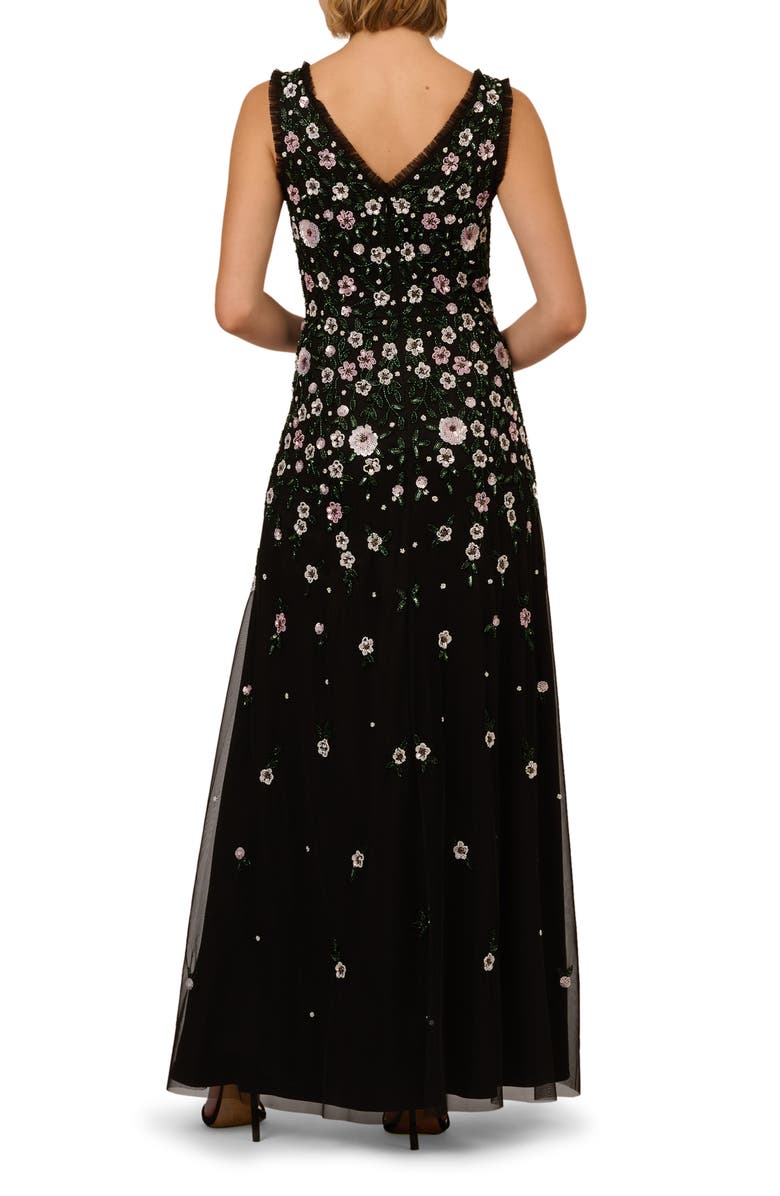 Adrianna Papell Beaded Floral Mesh A-Line Gown, Alternate, color,