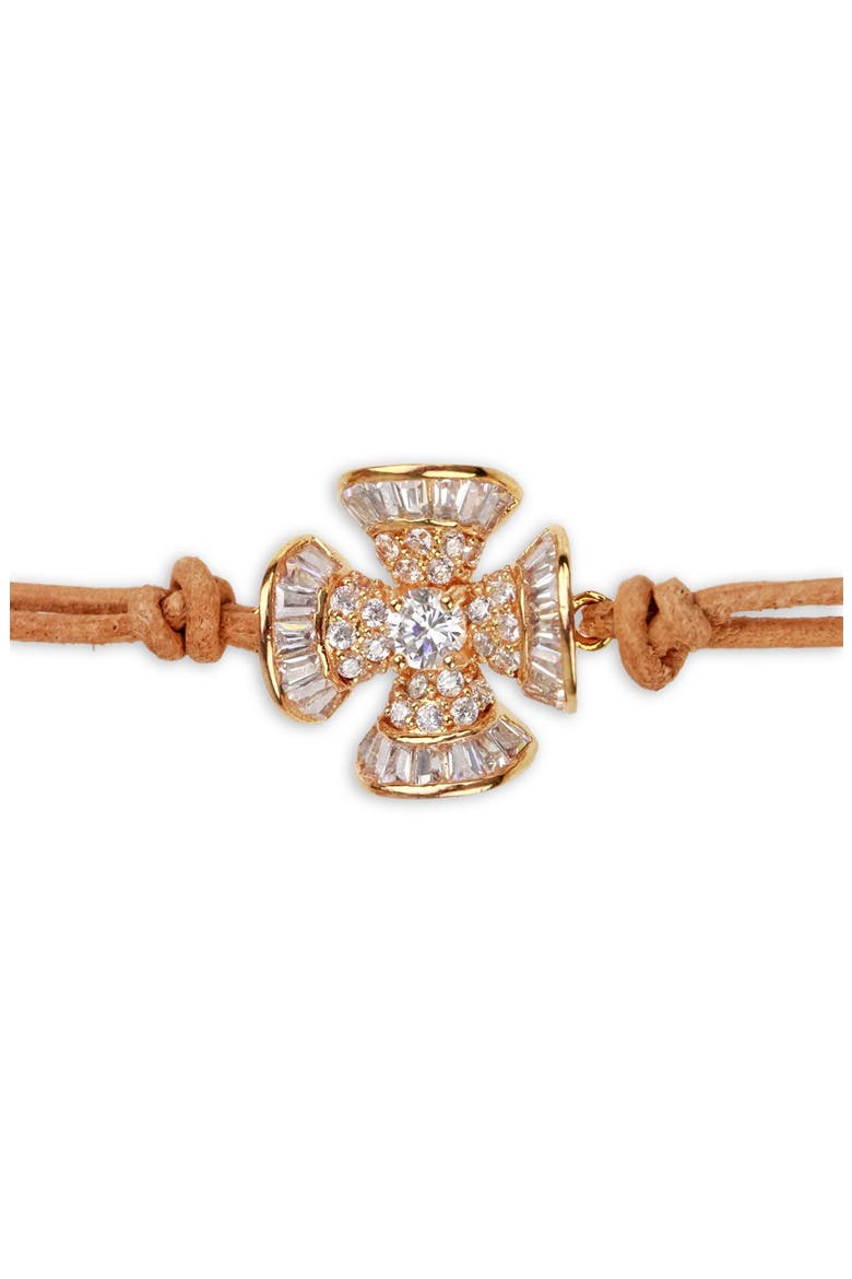 Crystal Clover Leather Wrap Choker Necklace, Main, color, KHAKI