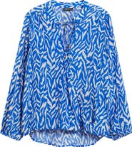 APNY Print Tassel Surplice Chiffon Top
