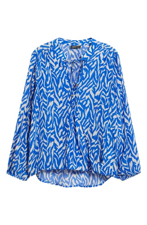 Apny Print Tassel Surplice Chiffon Top In Blue