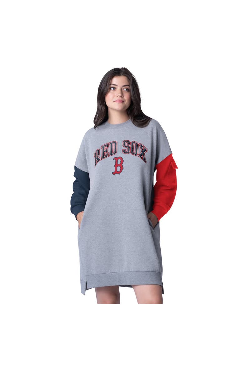 Women's G-III 4Her by Carl Banks Heather Gray Boston Red Sox Free Ball Long Sleeve Sneaker Dress, Alternate, color, Heather Gray