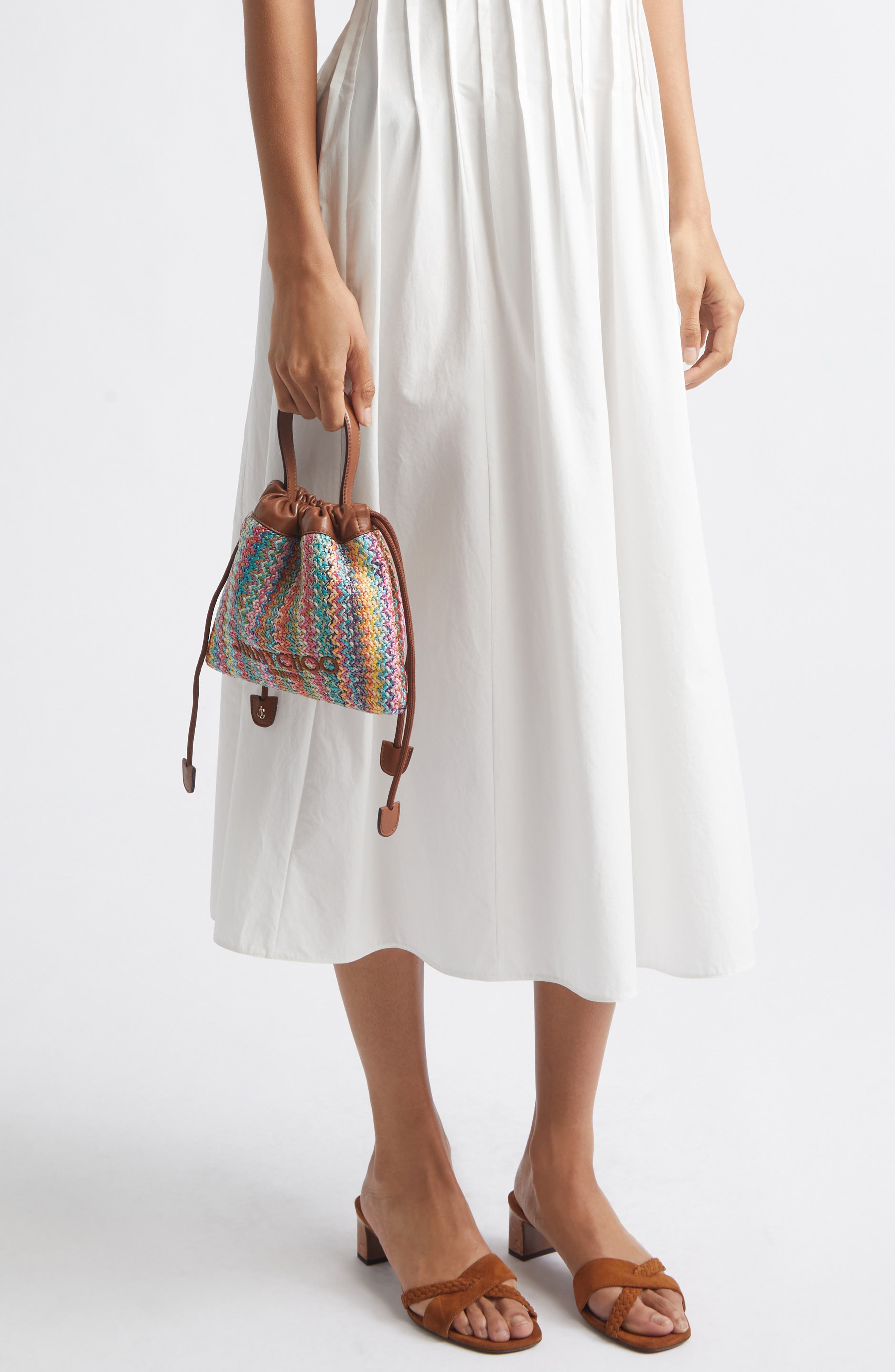 Jimmy Choo Chevron Raffia Drawstring Pouch, Alternate, color, Multi/ Tan/ Light Gold