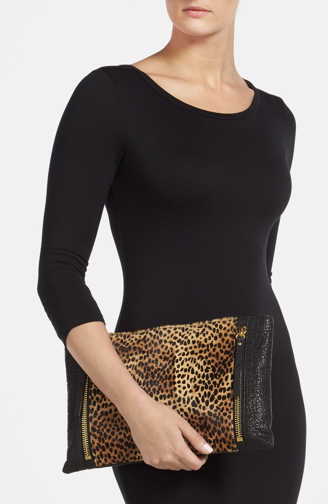 'Baily' Calf Hair & Leather Clutch, Alternate, color, LEOPARD
