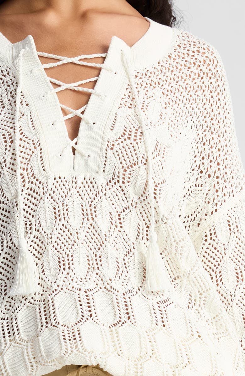 A.L.C. Keri Lace-Up Tassel Tie Sweater, Alternate, color, Off White