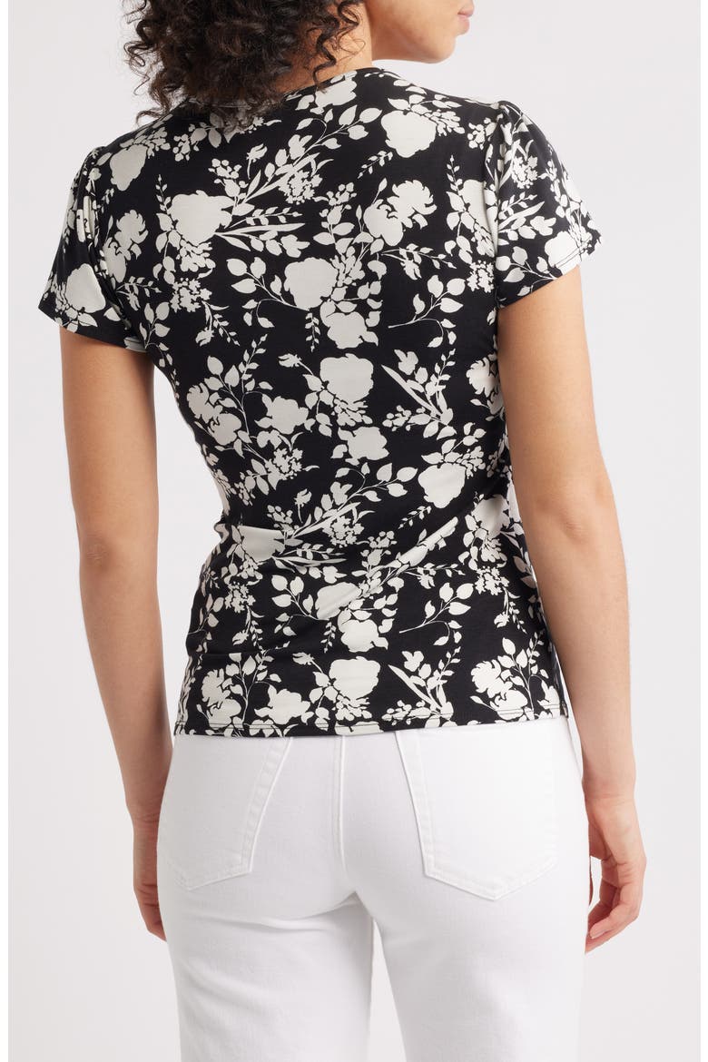 Floral Faux Wrap Top, Alternate, color, BLACK
