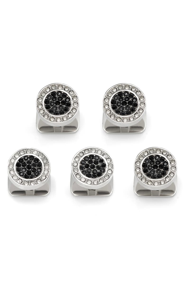 Cufflinks, Inc. Vincent De Paul White & Black Pave Crystals Stud Set, Main, color, Black