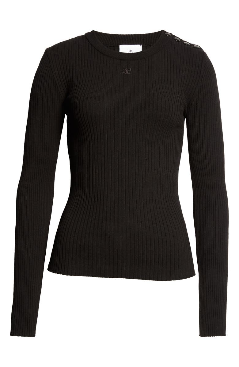 Courrèges Shoulder Snap Logo Rib Sweater, Alternate, color, 