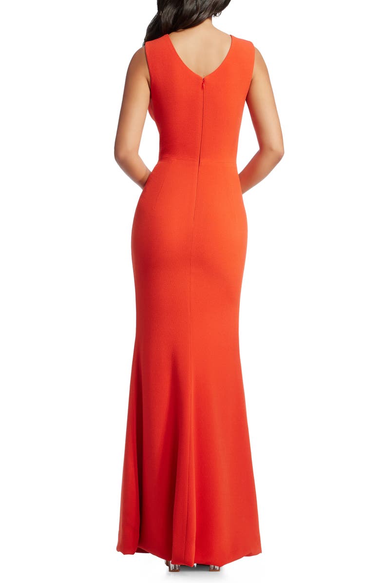 Dress the Population Sandra Plunge Crepe Trumpet Gown, Alternate, color, Poppy