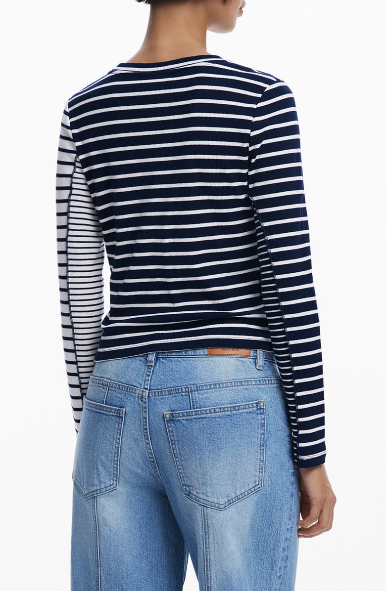 Desigual Mixed Stripe Long Sleeve Rib T-Shirt, Alternate, color, Black
