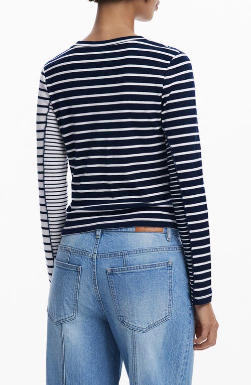 Desigual Mixed Stripe Long Sleeve Rib T-shirt In Multi