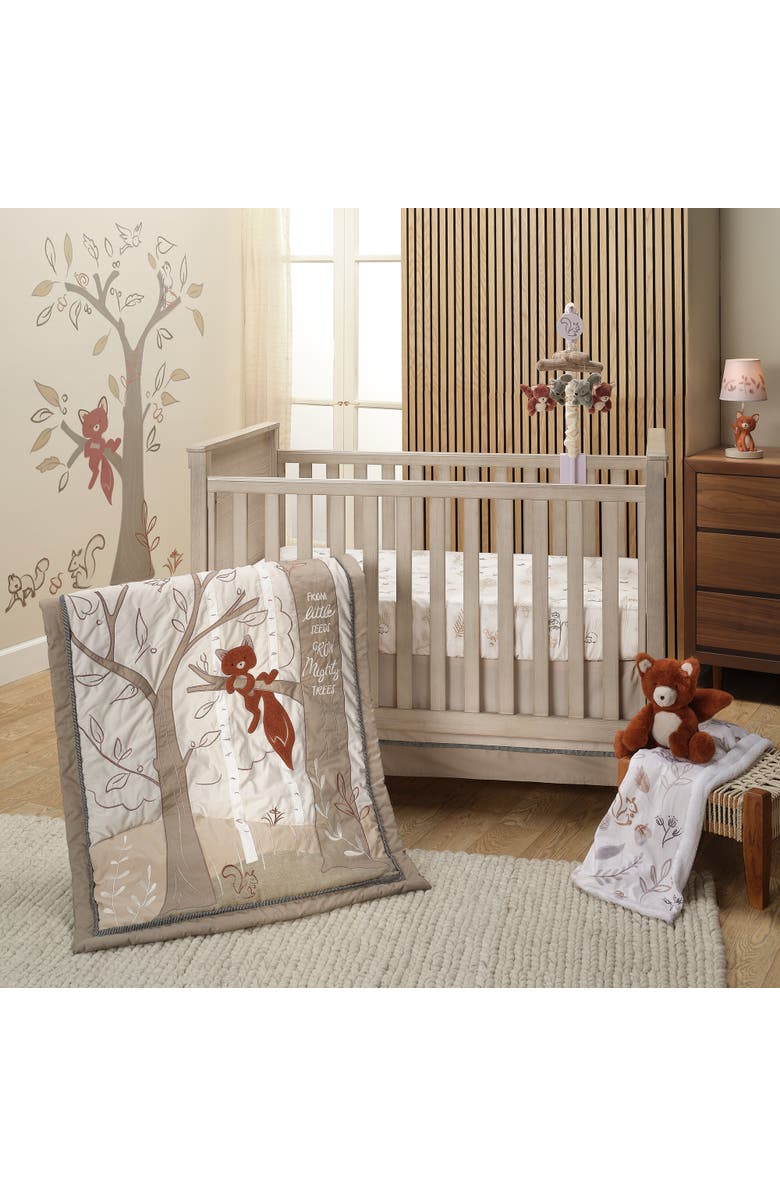 Lambs & Ivy Treetop Fox Woodland Tree Nursery 3-Piece Baby Crib Bedding Set, Alternate, color, Brown