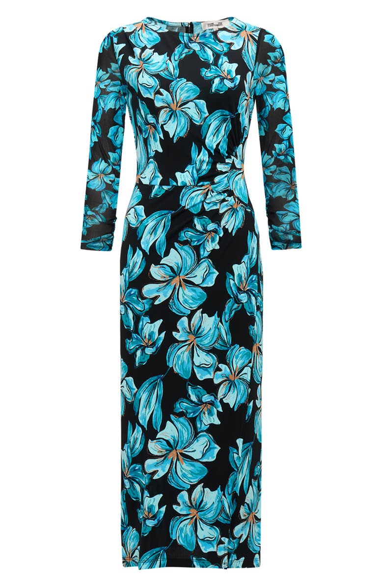 Diane von Furstenberg Linea Floral Midi Dress, Alternate, color, Opera Floral Blk Med/ Sm