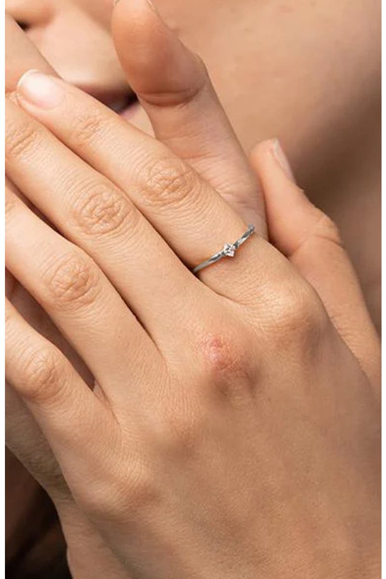14k Gold Plated Thin Crystal Solitaire Ring Minimalist Dainty Daily Wear, Alternate, color, Silver