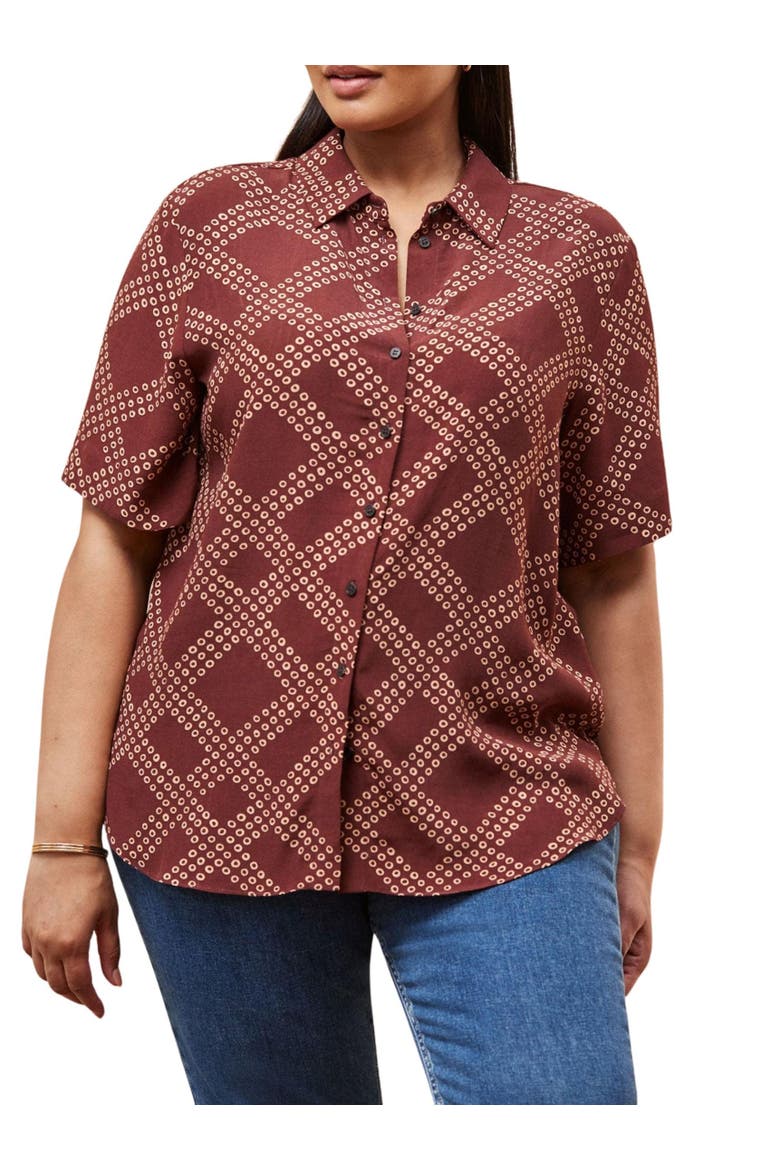 Geo Print Short Sleeve Shirt, Alternate, color, Brown