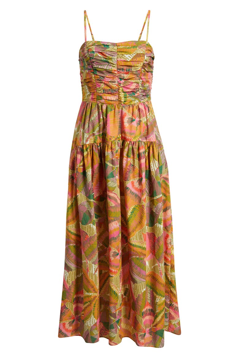 Pleated Cotton Poplin Maxi Sundress, Alternate, color, GREEN MULT