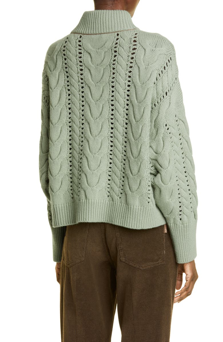 Brunello Cucinelli Mixed Stitch Mock Neck Virgin Wool, Cashmere & Silk Sweater, Alternate, color, 