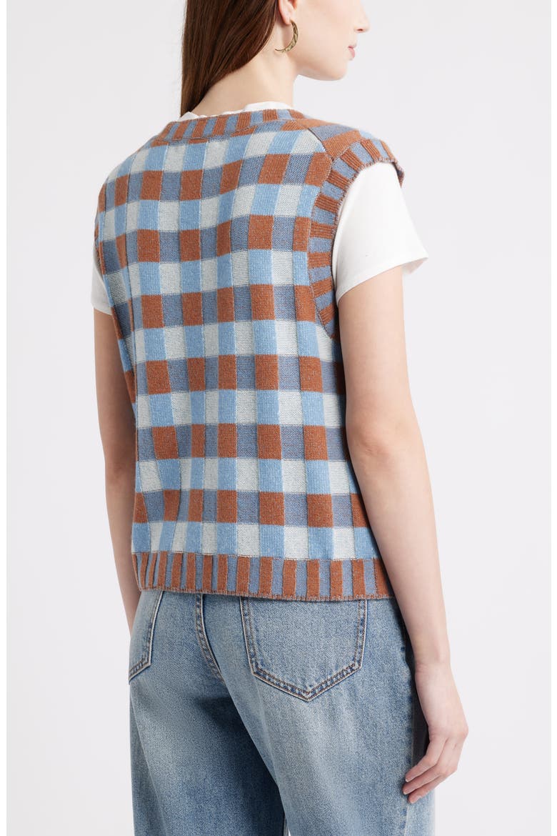 Gingham Check Wool & Cashmere Sweater Vest, Alternate, color, BLUE- BROWN CHECK