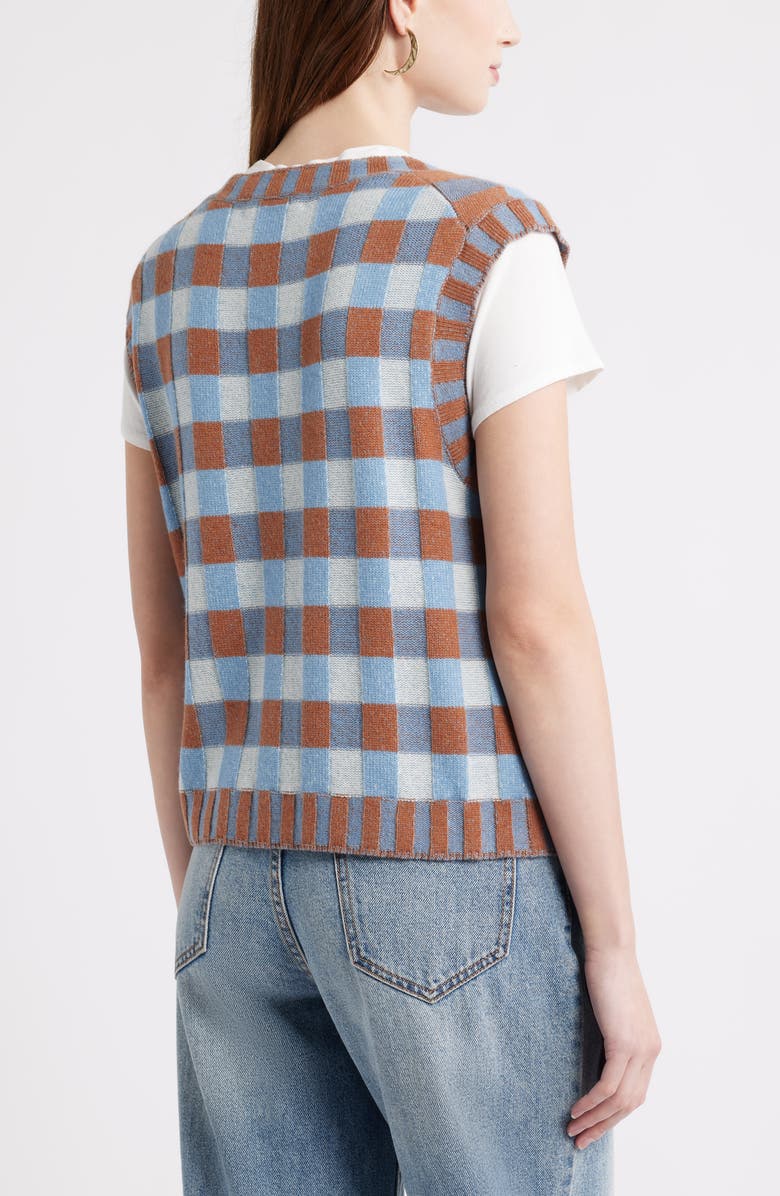 Treasure & Bond Gingham Check Wool & Cashmere Sweater Vest, Alternate, color, Blue- Brown Check