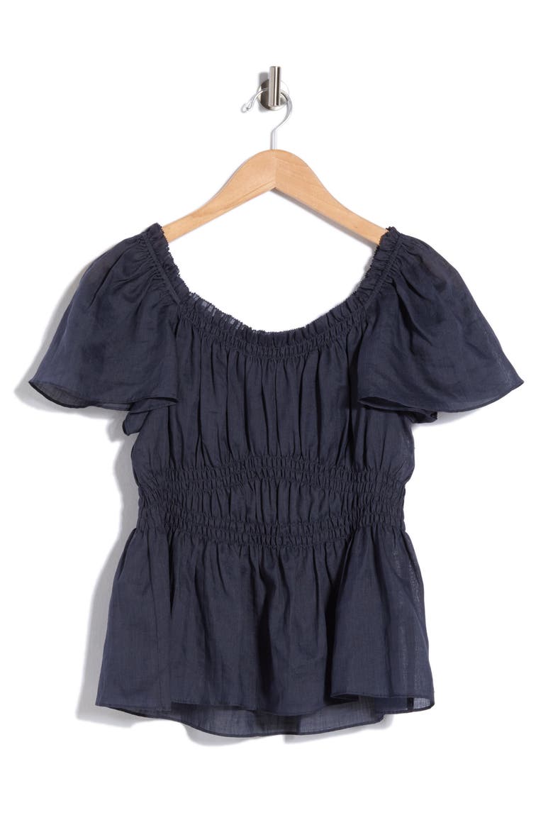 Anya Smocked Ramie Top, Alternate, color, NAVY