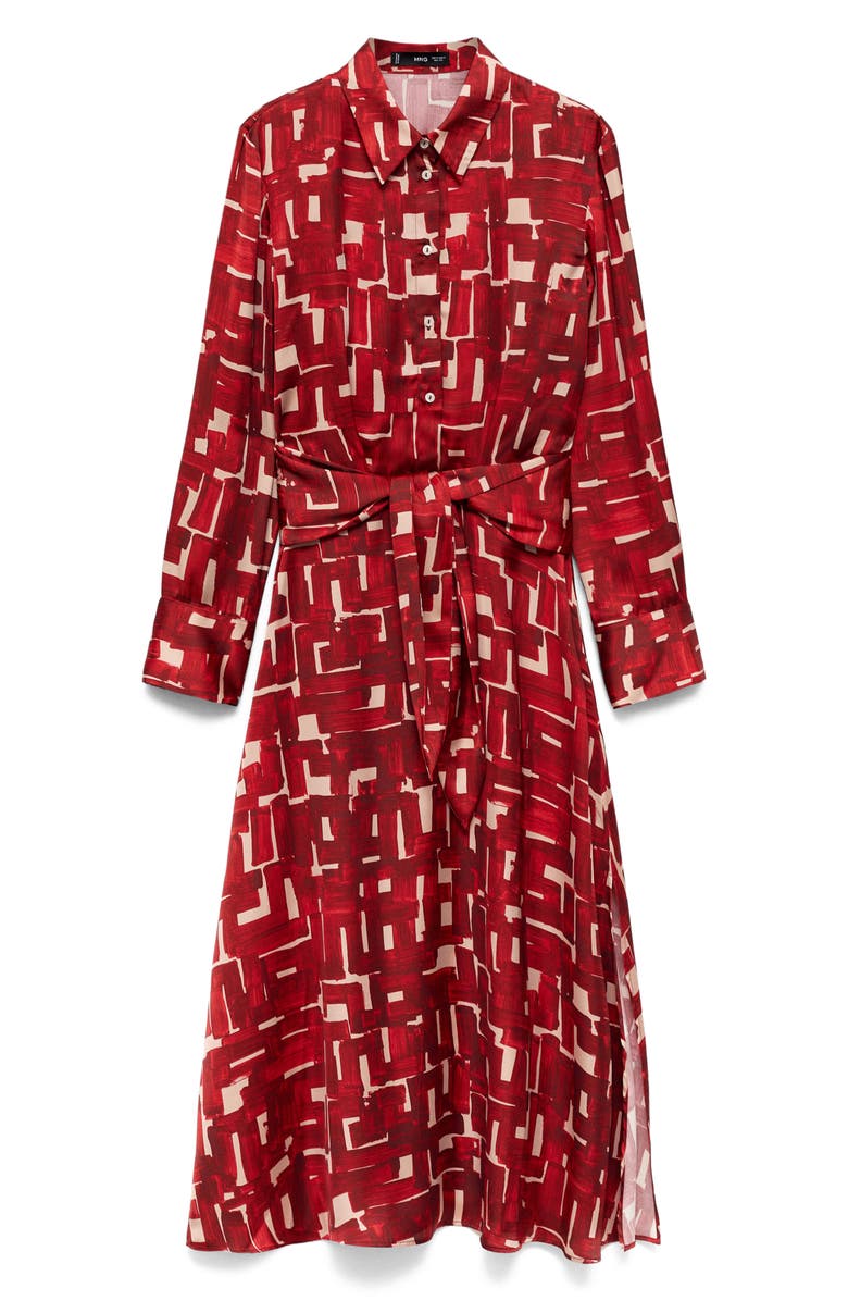 MANGO Print Tie Waist Long Sleeve Maxi Shirtdress, Alternate, color, 