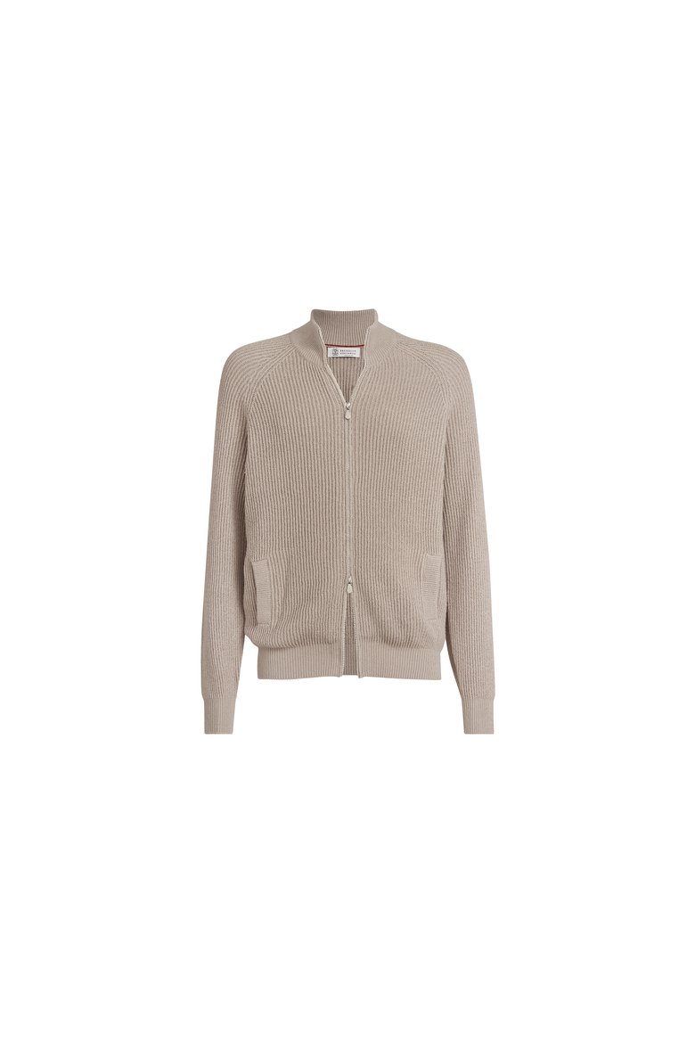 Malfilé cotton English rib cardigan with raglan sleeves and zipper, Alternate, color, Yuta