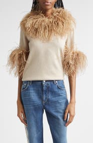 Dolce&Gabbana Feather Trim Short Sleeve Cashmere Sweater