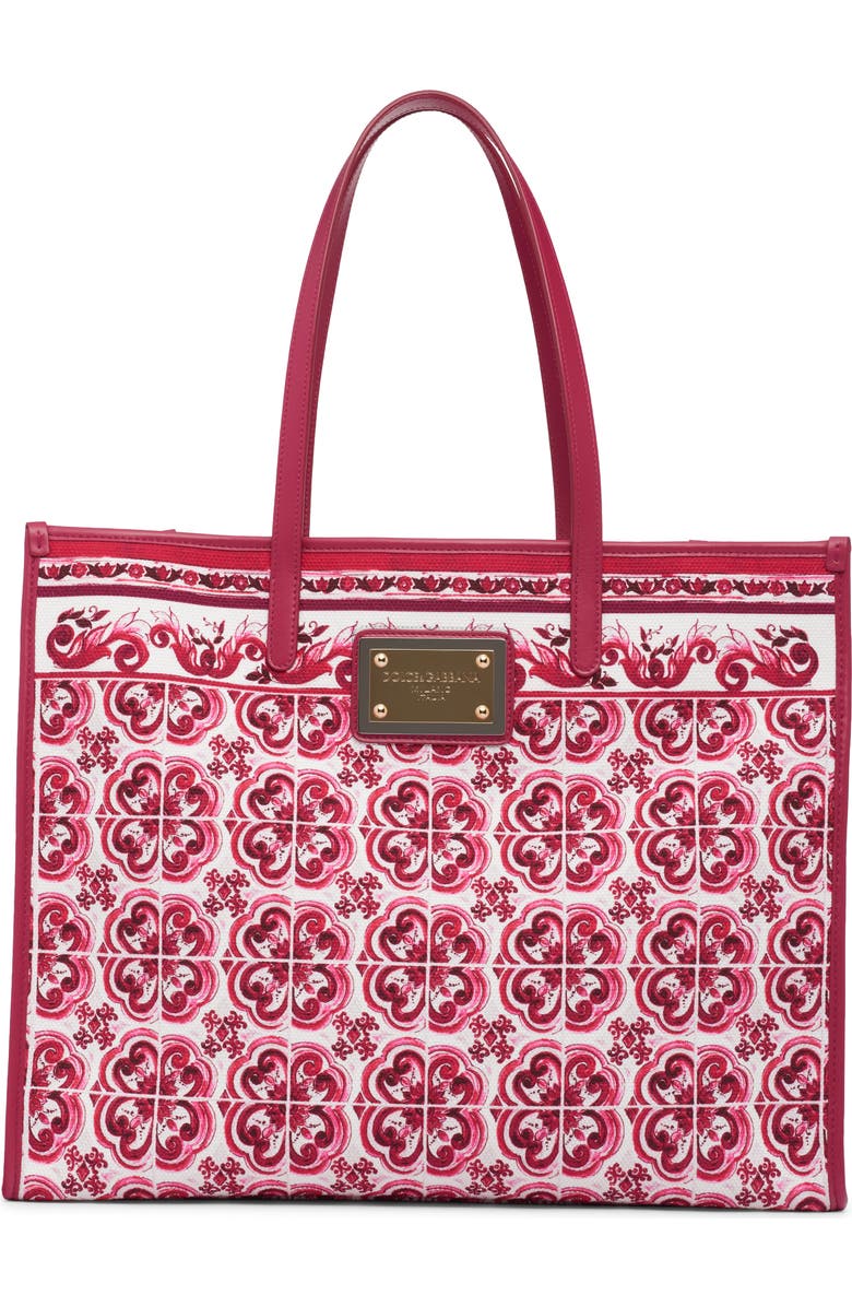 Dolce&Gabbana Majolica Print Canvas Tote, Main, color,