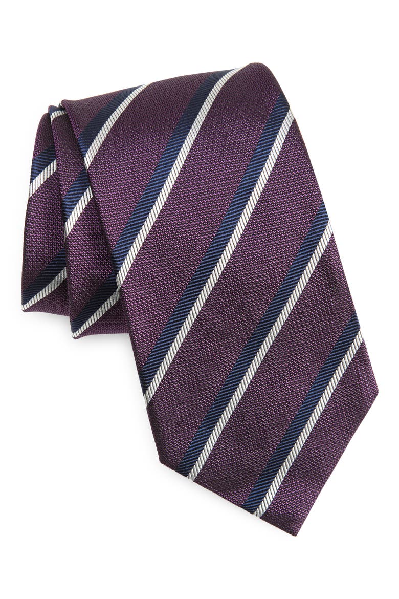 Diagonal Stripe Jacquard Silk Tie, Main, color, PURPLE