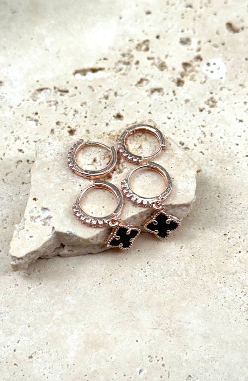Adornia Set Of 2 Cubic Zirconia Huggie Hoop & Clover Drop Earrings In Black
