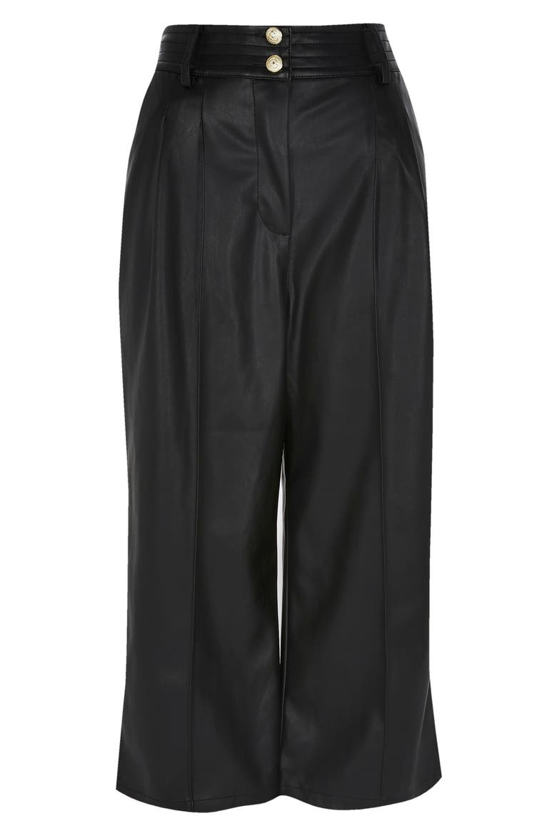 Pleat Front Faux Leather Culotte Pants, Alternate, color, BLACK